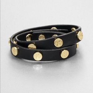 Tory Burch Logo Double Wrap Bracelet Black/Gold